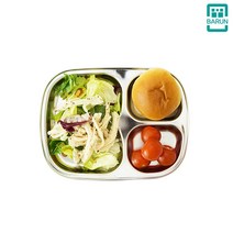 바른식판 스텐 3구 3칸 간식 식판 접시, 1개