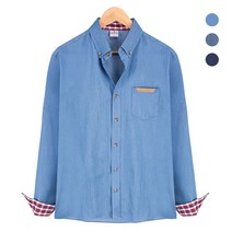 체크 패턴 배색 블루 TF5 셔츠 데님 남방 NWM001 Blue