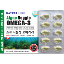 식약처 캐나다 조류 오메가3 조류오메가쓰리 식물성오메가3 임산부 조류성오메가3 혈행개선 도움을 줄수 있음 epa dha 추천 효능 1개월분 634mg*60캡슐, 1개, 38.04g