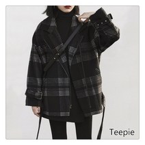 티피 여성 청춘의 조류 기질 도톰하다 보온 인조 모직 체크 코트