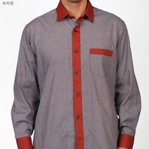 [ UBS30 ] 브라운/갈색/체크무늬/땡땡이/남자용/남성용/서빙복/유니폼/호텔용/식당용/써빙용/남방/긴소매/긴팔/남셔츠