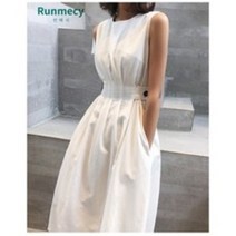 런메시 Runmecy 하객원피스 여성 흰색 여름원피스 민소매 A라인 나시 원피스