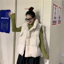 Makone 공항패션 겨울 간절기 여성 루즈핏 덕다운 패딩 재킷 여성 패딩조끼