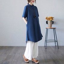 여름 루즈핏 린넨 여성 롱셔츠 철릭 퓨전 생활 한복 복고 개량한복 세트 절복 법복