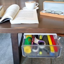 부드러운 슬라이딩 사무실 책상 밑 붙이는 부착식 히든 서랍 수납함 중형 대형, 1개