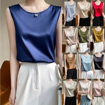 [인성] 여성용 라운드넥 쉬폰 실크 민소매 나시 정장나시 런닝 14Color