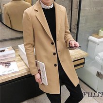 FULIBS트렌치코트 남성 하프 슬림 모직 코트 가을 겨울 멋스러운 코트