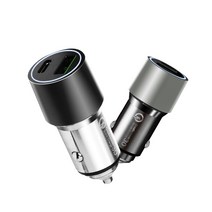 모벤타 듀얼 2포트 퀄컴 퀵차지 QC 3.0 PD USB C타입 차량용 고속 시거잭 충전기 36W, 메탈릭 그레이 - 시거잭 충전기