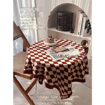 바둑판 체크무늬 식탁보 사치 고급감 빈티지한 ins풍 기숙사 책상 원탁 식탁 탁자 탁자보 탁자 깔개, 황격, 90*140cm 탁자