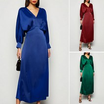 여자 긴 소매 맥시 드레스 가을 V 넥 파티 우아한 캐주얼 긴 드레스 롱원피스