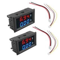 Fashion2pcs Digital Voltmeter Ammeter DC 100V 10A Amp Voltage Current Meter Tester Blue + Red Dual L, 01 Black