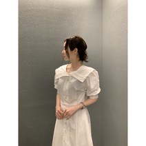 한국 세련된 여름 새로운 프랑스 스타일 연예인 인형 칼라 싱글 브레스트 타이트 허리 드레스