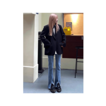 블루청바지 여성 봄 여름 앞트임 슬릿 스트레이트핏 일자 키커 보이는 마이크로 부츠컷 맥시 긴바지 3352961058
