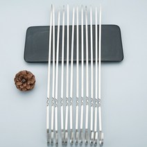 아타고그리들 캠핑무쇠 코팅숯불그릴 화덕 볼케이노 솥뚜껑불판 10 pcs 바베큐 꼬치 재사용 가능한 그릴 스테인레스 스틸 꼬치 케밥 바베큐 캠핑 플랫 포크 가제트, 10개