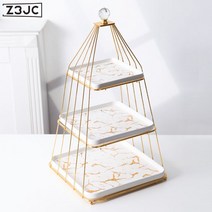 Z3JC 세라믹 다층 딤섬 과일 케이크 접시, Z3JC 3단 사각 케이크 접시(골드 홀더) 화이트