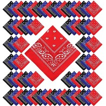 100팩 반다나 유니 페이즐리 벌크 다목적 카우보이 헤드 랩 넥타이 페이스 커버 파티 용품 54씨엠 CM(21.25인치) 블랙., Blue Black Red