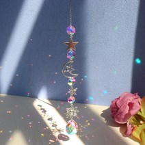 자개모빌 썬캐쳐 드림캐쳐 행잉모빌 크리스탈 스테인드글라스 크리스탈 바람 차임 태양 포수 스타 문 펜던, 16 19