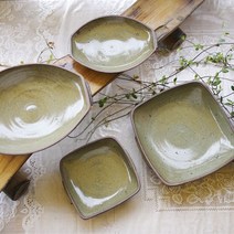 수공예 도자기 접시 세트 수제 그릇 반찬 음식 한국 전통 홈카페, 수공예 접시 세트 사각형