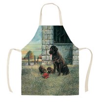 TS GLOBAL 검은 개 인쇄 민소매 코튼 린넨 앞치마 남녀 공용 1 개 주방 홈 청소 도구 55x68cm, 07 WQ24507_01 38x47cm