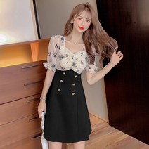 여성 롱 티셔츠 캐주얼 원피스 서양식 무늬셔츠 슈퍼 페어리 프렌치 에이지블루 체크 반팔 올 매치 티셔츠 미디엄 패션 탑 여성 여름