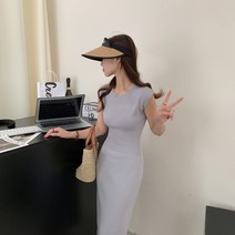 스타일리시한 여름 분위기 정어깨 미디 심플 니트 원피스 여잔키 ins 트렌드