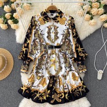 결사곡 프린트 벨트 바캉스 화려한 긴팔원피스 수입원피스