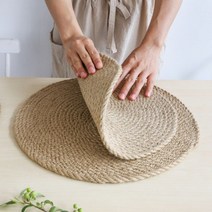 밀짚 라탄 티코스터 냄비받침, 원형-30cm