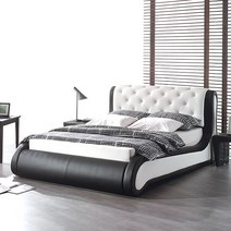 젠티스 비쥬 가죽 퀸 침대 세트, 화이트, 프레임 + 참숯 자가드 PK 매트리스+ 깔판