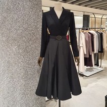 수입 여성 블랙 벨티드 플레어 원피스 정장 자켓 카라 명품 빅 사이즈 하객 상견례 옷차림 결혼식 코디 아나운서 협찬 쇼핑몰 오피스룩 백화점
