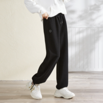 여성용 스마일 와이드핏 앵클 스트링 조거 팬츠