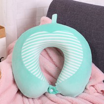 U 자형 베개 느린 리바운드 메모리 폼 스트라이프 목 베개 여행 베개 자궁 경부 척추 휴대용 목 베개 공장 직접 공급, 청색