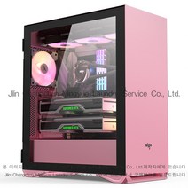 Couyor 게이밍 컴퓨터 투명 사이드 수냉식 본체 리그 오브 레전드 던파 PUBG, 핑크