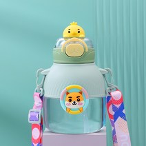 캐릭터 컵 뚜껑 멜빵 물병 빨대컵 플라스틱 물컵 컵, 청색, 550마라