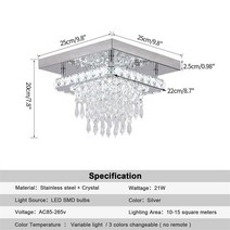 실링팬 미니실링팬 씰링팬K9 크리스탈 Led 샹들리에 조명 현대 플라폰 광택 천장 램프 주방 홈 장식 실, 04 Sqaure 25x25cm_02 차가운 흰색