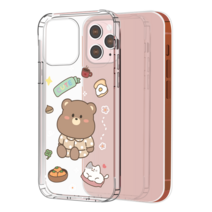 핫티몰 귀여운 파자마 곰돌이 동물 캐릭터 고양이 플라워 프린팅 투명 TPU 케이스
