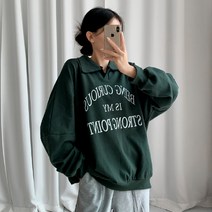 티데일리 여성용 스트롱 레터링 오버핏 카라 맨투맨