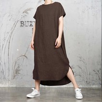 벅시루 여성 헤링본 가오리 린넨레이온 롱 원피스