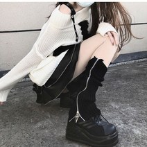 지뢰계 양산형 일본 교복 하라주쿠 레그워머 니삭스 발토시 니트, one size, zipper black