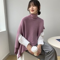 중년 베스트 에코퍼 니트 코디 체크 루즈핏 겨울 케이프 겨울 코트 가오리 빅사이즈