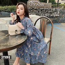 도오빠 여자원피스 꽃무늬 플레어 A라인 중세 드레스 연꽃 주름 라운드넥 치마 스커트 데이트룩 유럽 여행 봄 여름 가을 직장인 대학생 캐주얼 패션 코디 여성 원피스