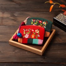 하마공방 고급 대마 나비와 새 꽃자수 전통 카드 동전지갑