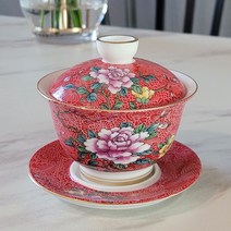 시둥마켓 +[시둥마켓]+_ 홍찻잔 머그컵세트 라떼잔 집들이선물 유리잔 디자인커피잔 다도컵, 붉은 목단 개완 개합잔 130ml 예쁜찻잔 작은찻잔