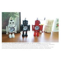 빈티지 스틸 팔 작동 깡통로봇 알람시계 공부방 학생, 선택사항_레드, 상세페이지 참조