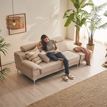 동서가구 이즈 모네 아쿠아패브릭 헤드틸팅 3인소파 스툴 포함, 베이지