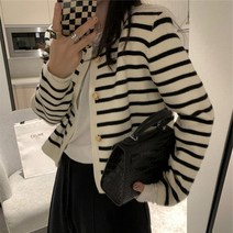 [NEW**신상/당일출고] 데일리 루즈핏 가을 라운드 단가라 아우터//골드 버튼 스트라이프 가디건 (2color)