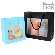 티반 퇴임식 꽃다발 선물 투명창 선물백 종이백 쇼핑백 사각 크리스마스 연말 인형 화분, 색상/사이즈, 블루 - 대