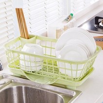 식기건조대 그린 자동 물빠짐 그릇 수저정리함 보관함