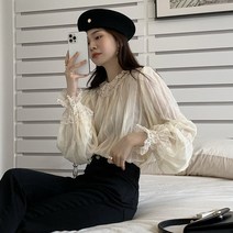 나팔소매셔츠 2022 년 일찍이 봄 스윗 아가씨 언니 더블러플 커프스 레이스 와이셔츠 3750588696