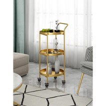 북유럽 럭셔리 골드 블랙 바퀴달린 협탁 트레이 2층 티테이블 미용실 선반 가구 츄레이, 2단 고정 -블랙