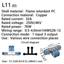 와이어 커넥터 스플라이싱 터미널 블록 도체 L11 푸시 인 미니 케이블 스플리터 Led 라이트, [06] L11 (D), [07] 50 PCS